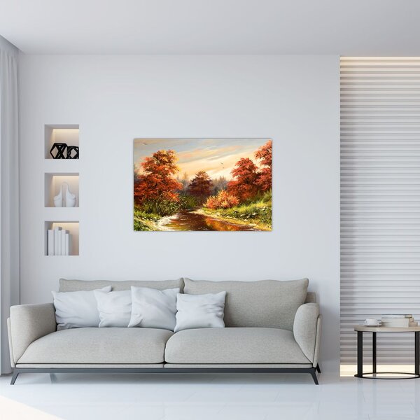 Podoba reke v jesenski pokrajini, oljna slika (90x60 cm)