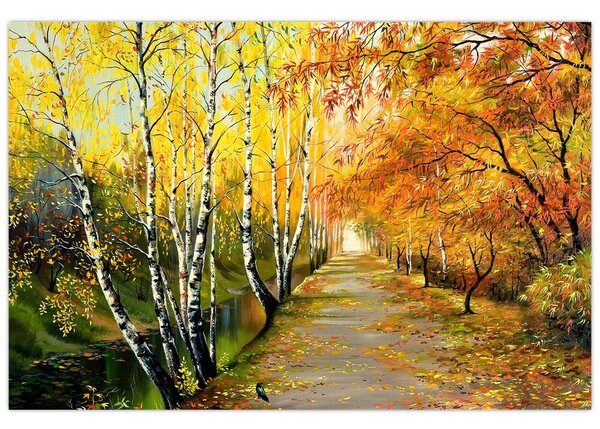 Slika - Romantična uličica ob vodi, oljna slika (90x60 cm)