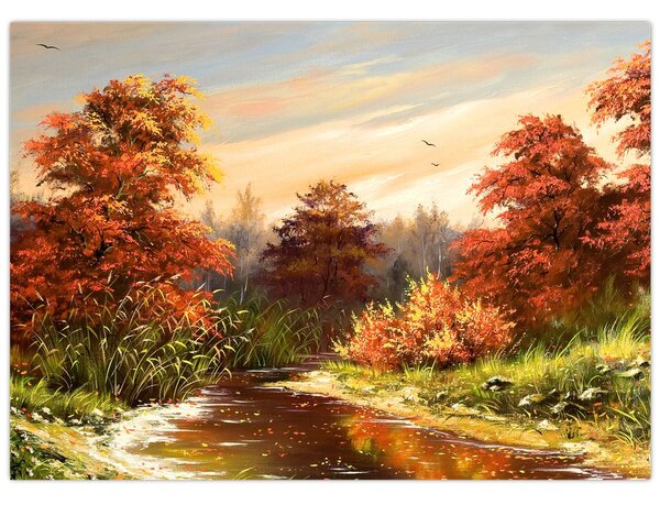 Podoba reke v jesenski pokrajini, oljna slika (70x50 cm)