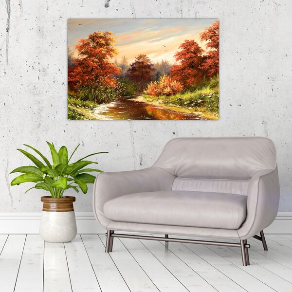 Podoba reke v jesenski pokrajini, oljna slika (90x60 cm)