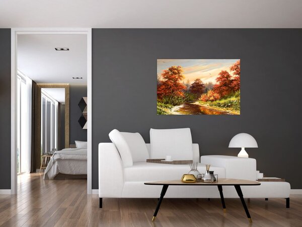 Podoba reke v jesenski pokrajini, oljna slika (90x60 cm)
