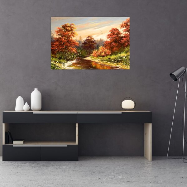 Podoba reke v jesenski pokrajini, oljna slika (90x60 cm)