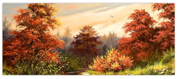 Podoba reke v jesenski pokrajini, oljna slika (120x50 cm)