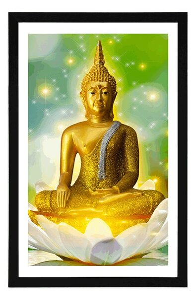 Plakat s paspartuom zlatni Buddha na lotosovom cvijetu