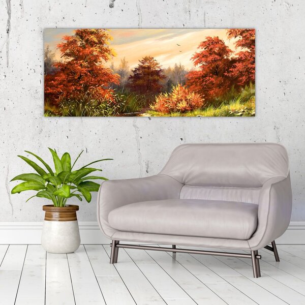 Podoba reke v jesenski pokrajini, oljna slika (120x50 cm)