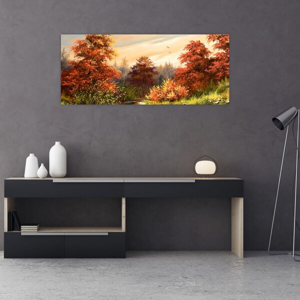 Podoba reke v jesenski pokrajini, oljna slika (120x50 cm)