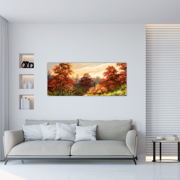 Podoba reke v jesenski pokrajini, oljna slika (120x50 cm)