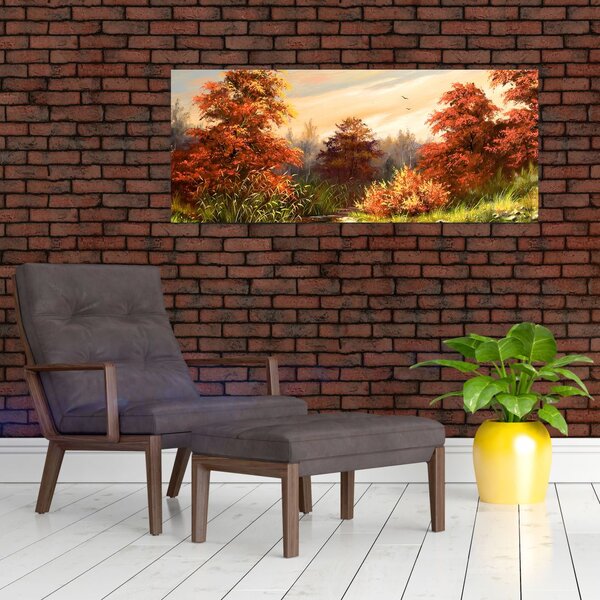 Podoba reke v jesenski pokrajini, oljna slika (120x50 cm)