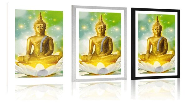 Plakat s paspartuom zlatni Buddha na lotosovom cvijetu