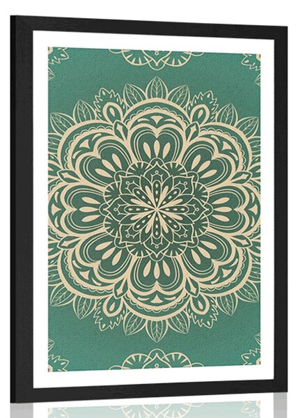 Plakat s paspartuom Mandala na tirkiznoj pozadini