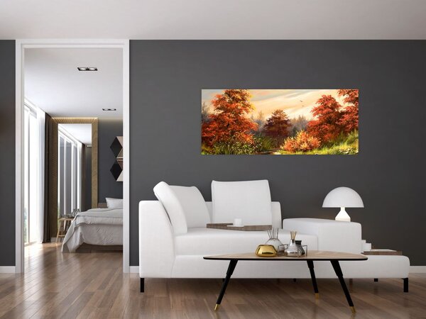 Podoba reke v jesenski pokrajini, oljna slika (120x50 cm)