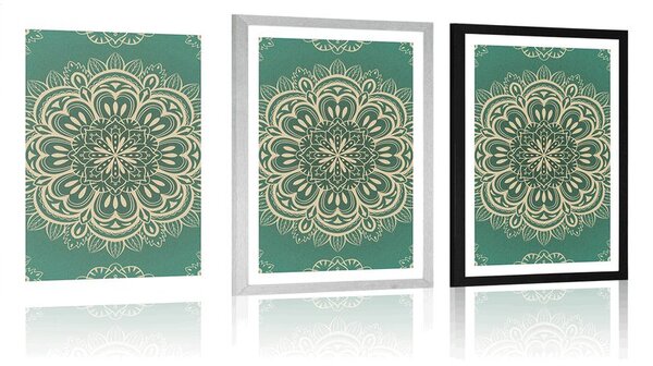 Plakat s paspartuom Mandala na tirkiznoj pozadini