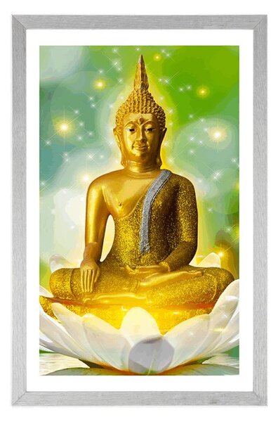 Plakat s paspartuom zlatni Buddha na lotosovom cvijetu