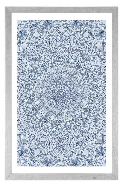 Plakat s paspartuom detaljna ukrasna Mandala u plavoj boji