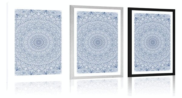 Plakat s paspartuom detaljna ukrasna Mandala u plavoj boji