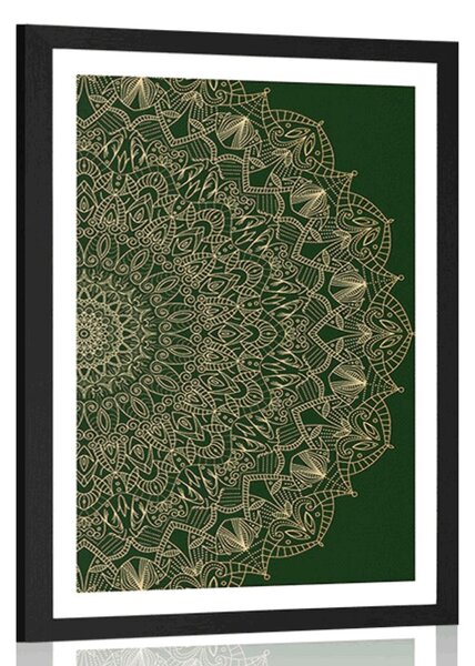 Plakat s paspartuom detaljna ukrasna Mandala u zelenoj boji