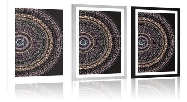 Plakat s paspartuom Mandala s uzorkom sunca u ljubičastim nijansama