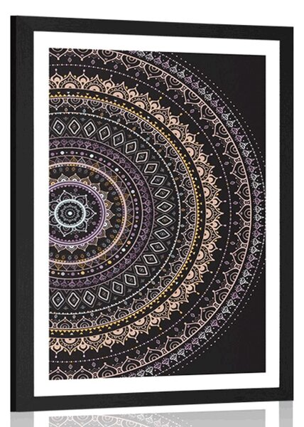 Plakat s paspartuom Mandala s uzorkom sunca u ljubičastim nijansama