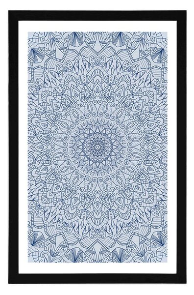 Plakat s paspartuom detaljna ukrasna Mandala u plavoj boji