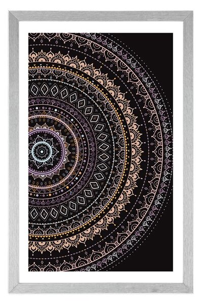 Plakat s paspartuom Mandala s uzorkom sunca u ljubičastim nijansama