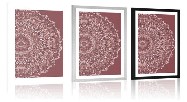 Plakat s paspartuom Mandala u vintage stilu u ružičastoj nijansi