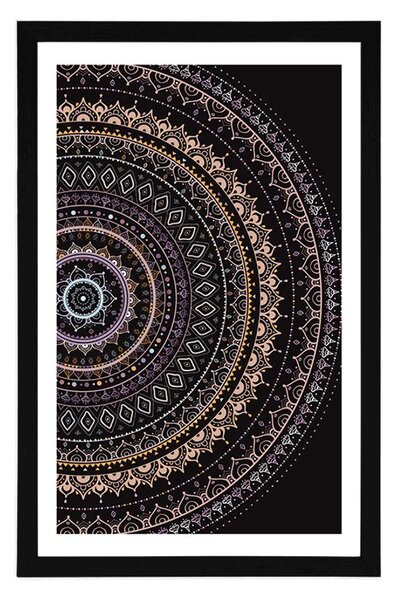 Plakat s paspartuom Mandala s uzorkom sunca u ljubičastim nijansama