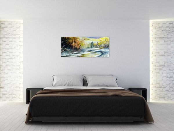 Slika zimske reke, oljna slika (120x50 cm)