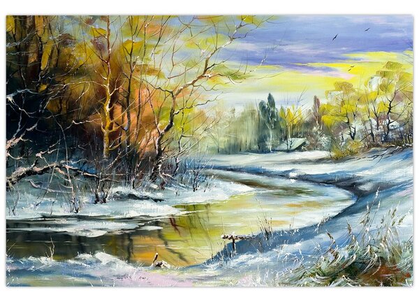 Slika zimske reke, oljna slika (90x60 cm)