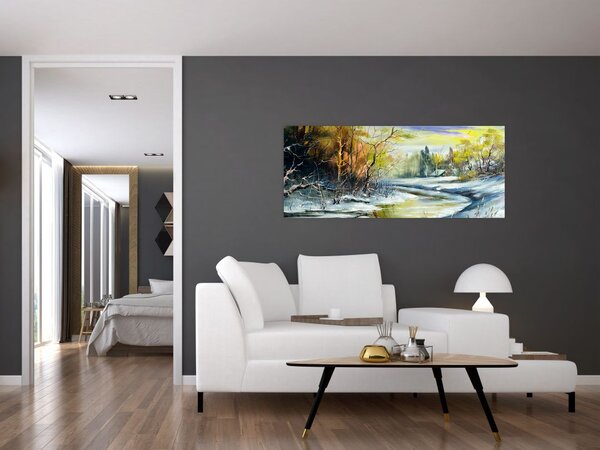 Slika zimske reke, oljna slika (120x50 cm)