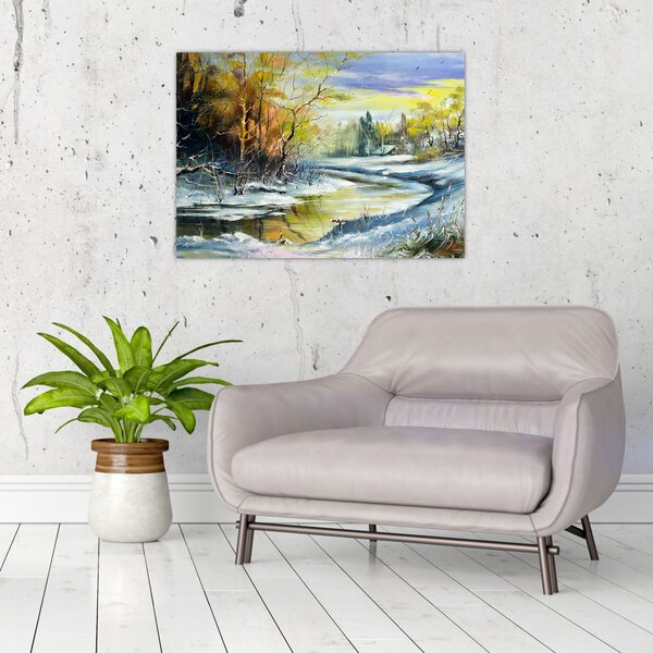 Slika zimske reke, oljna slika (70x50 cm)