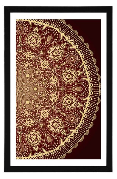 Plakat s paspartuom ukrasna Mandala s čipkom u bordo boji