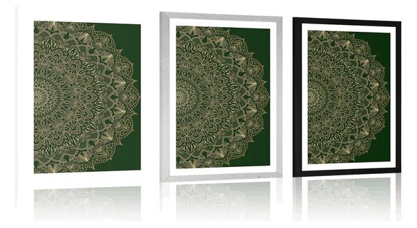 Plakat s paspartuom detaljna ukrasna Mandala u zelenoj boji
