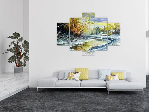 Slika zimske reke, oljna slika (150x105 cm)