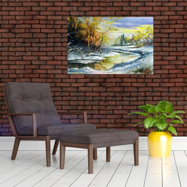 Slika zimske reke, oljna slika (90x60 cm)