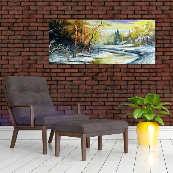 Slika zimske reke, oljna slika (120x50 cm)