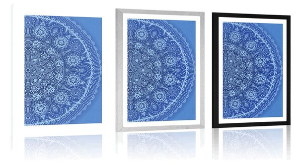 Plakat s paspartuom ukrasna Mandala s čipkom u plavoj boji
