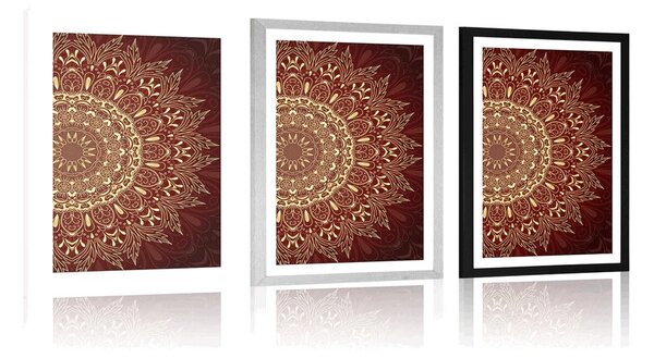 Plakat s paspartuom zlatna Mandala na bordo pozadini