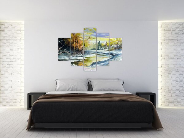 Slika zimske reke, oljna slika (150x105 cm)
