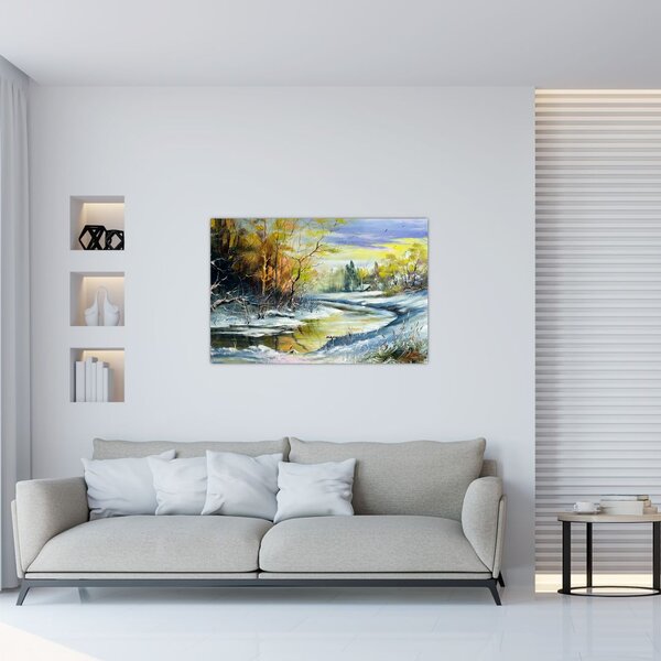 Slika zimske reke, oljna slika (90x60 cm)