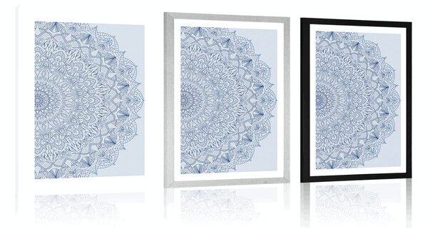 Plakat s paspartuom detaljna Mandala u plavoj boji