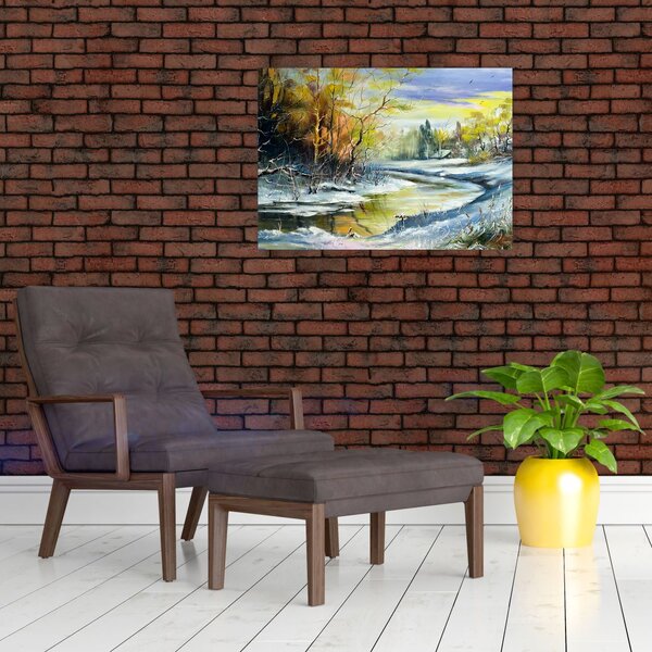 Slika zimske reke, oljna slika (70x50 cm)