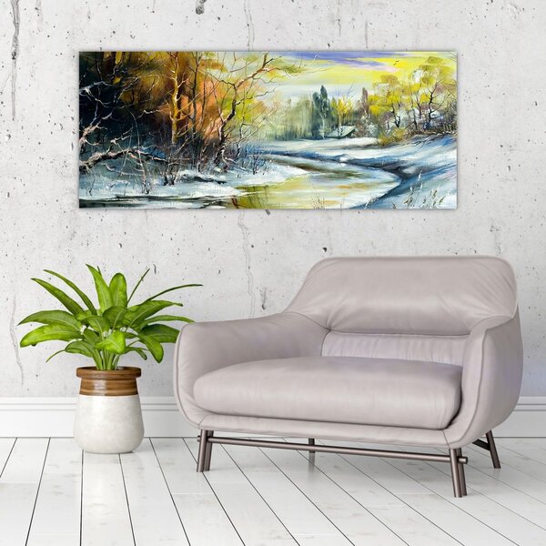 Slika zimske reke, oljna slika (120x50 cm)