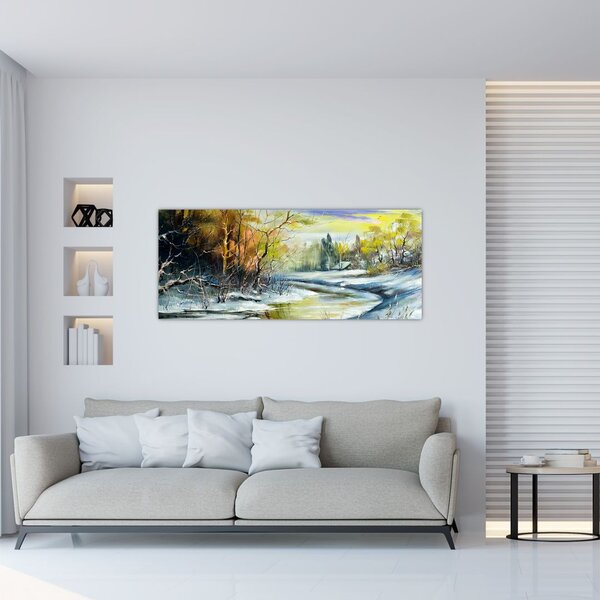 Slika zimske reke, oljna slika (120x50 cm)