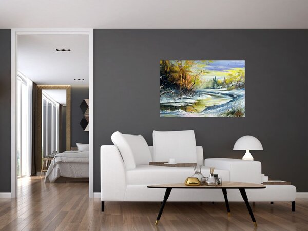Slika zimske reke, oljna slika (90x60 cm)