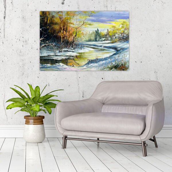 Slika zimske reke, oljna slika (90x60 cm)