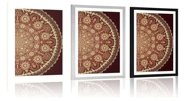 Plakat s paspartuom ukrasna Mandala s čipkom u bordo boji