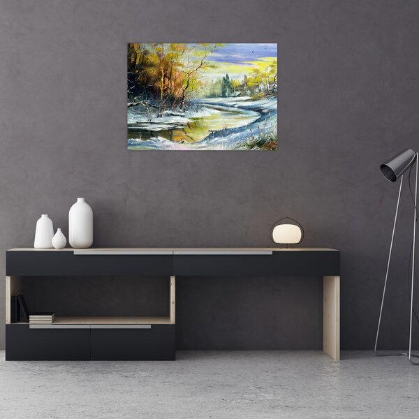 Slika zimske reke, oljna slika (70x50 cm)