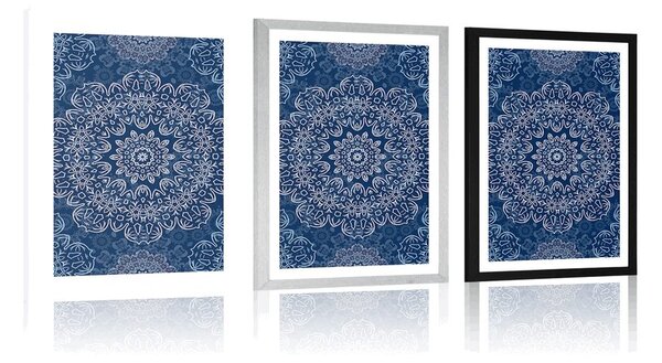 Plakat s paspartuom plava Mandala s apstraktnim uzorkom