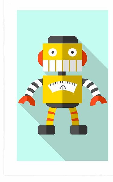 Plakat s paspartuom žuti robot na plavoj pozadini