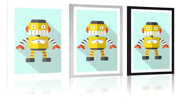 Plakat s paspartuom žuti robot na plavoj pozadini